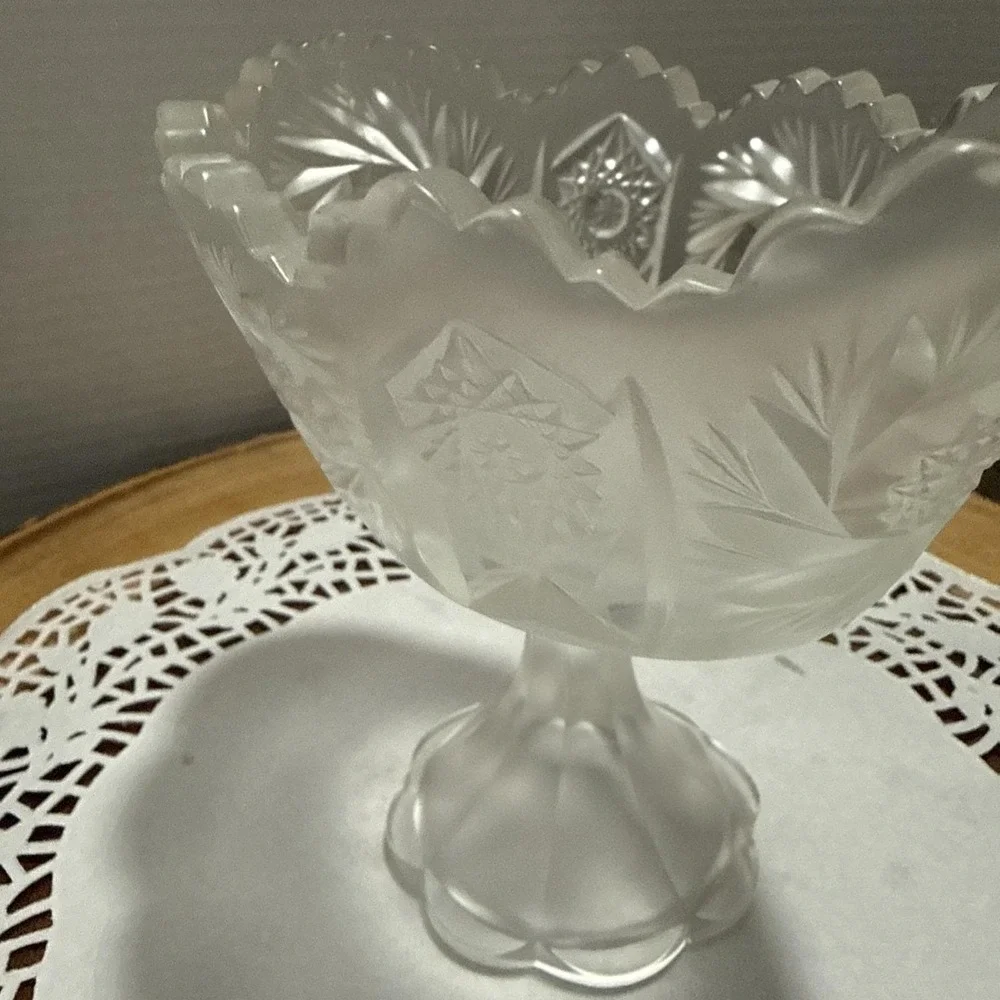 Vintage Fenton Satin Glass Pinwheel Compote Candy Dish Oval Footed Frosted Bowl